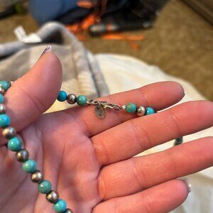TURQUOISE AND STIRLING SILVER NECKLACE WITH 3 STRAND BRACELET